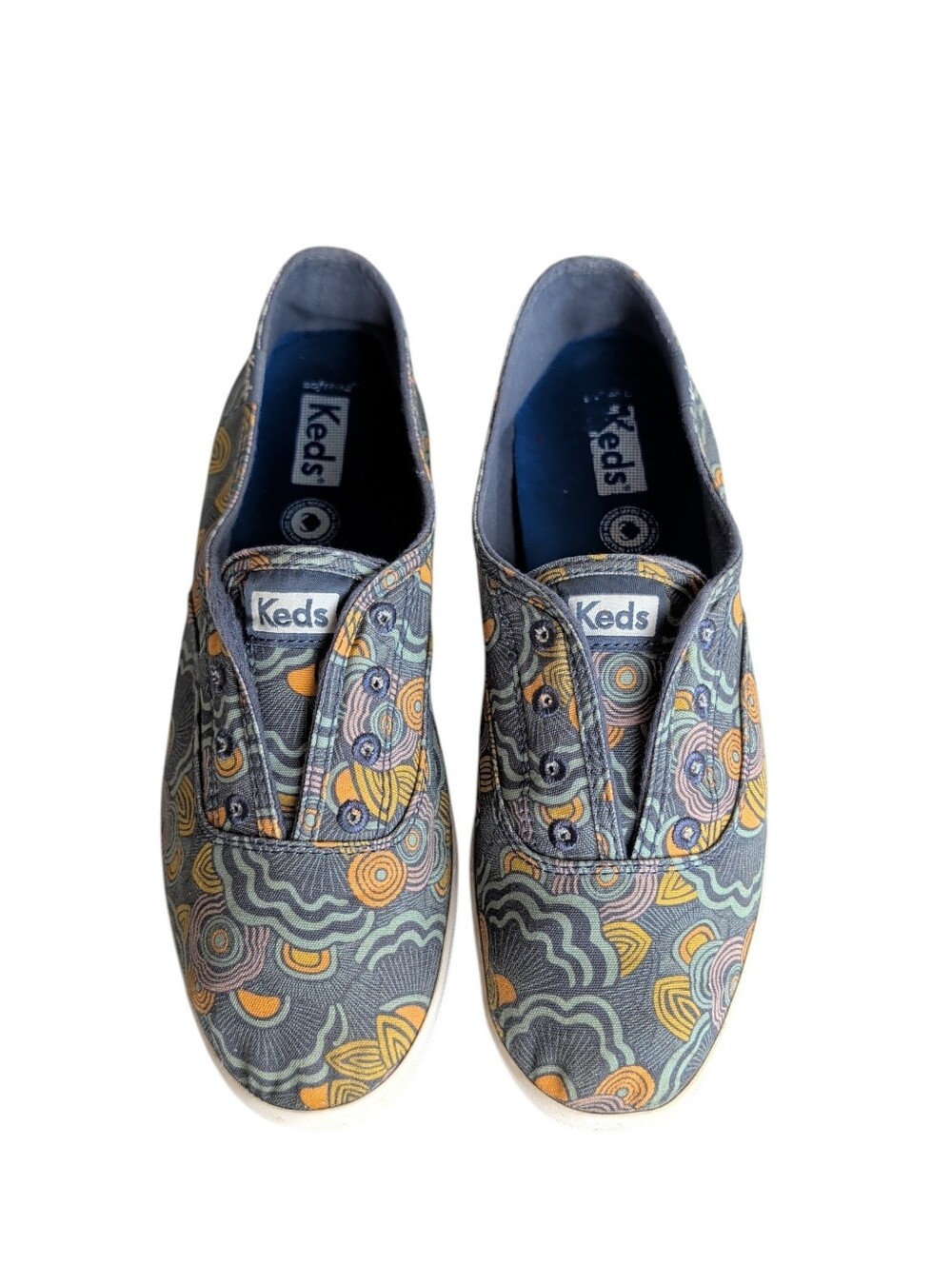 Keds Chillax Organic Cotton Ripple Slip On Sneakers 8.5 Navy Blue Multicolor
